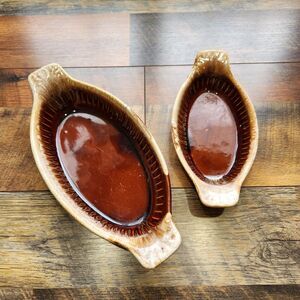 Vintage McCoy Brown Drip Au Gratin Dish x2 Bowl Oven Proof Pottery 7032/7033 MCM